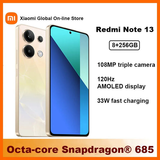 Global Version Redmi Note 13 Cellphone Snapdragon® 685 MIUI 14 108MP camera 120Hz 6.67"AMOLED display 33W Charger Smartphone