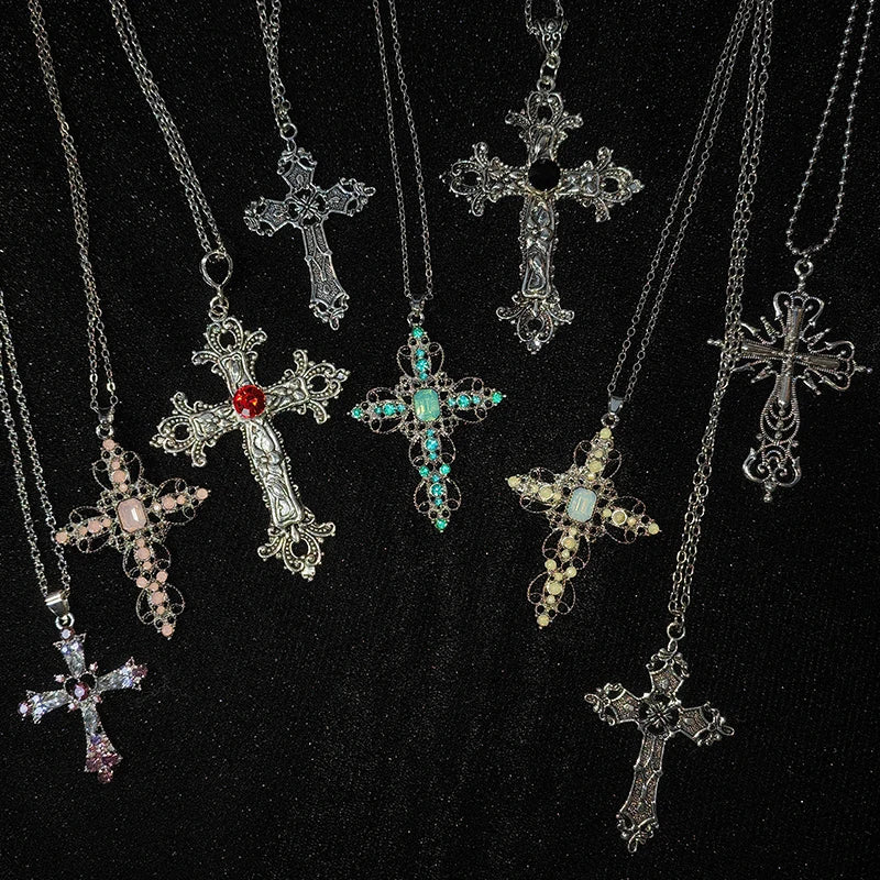 Gothic Big Zircon Cross Necklace Unisex Y2K Irregular Goth Large Cross Pendant Necklaces  for Men Women Couple Necklace Jewelry - ShopMyNet